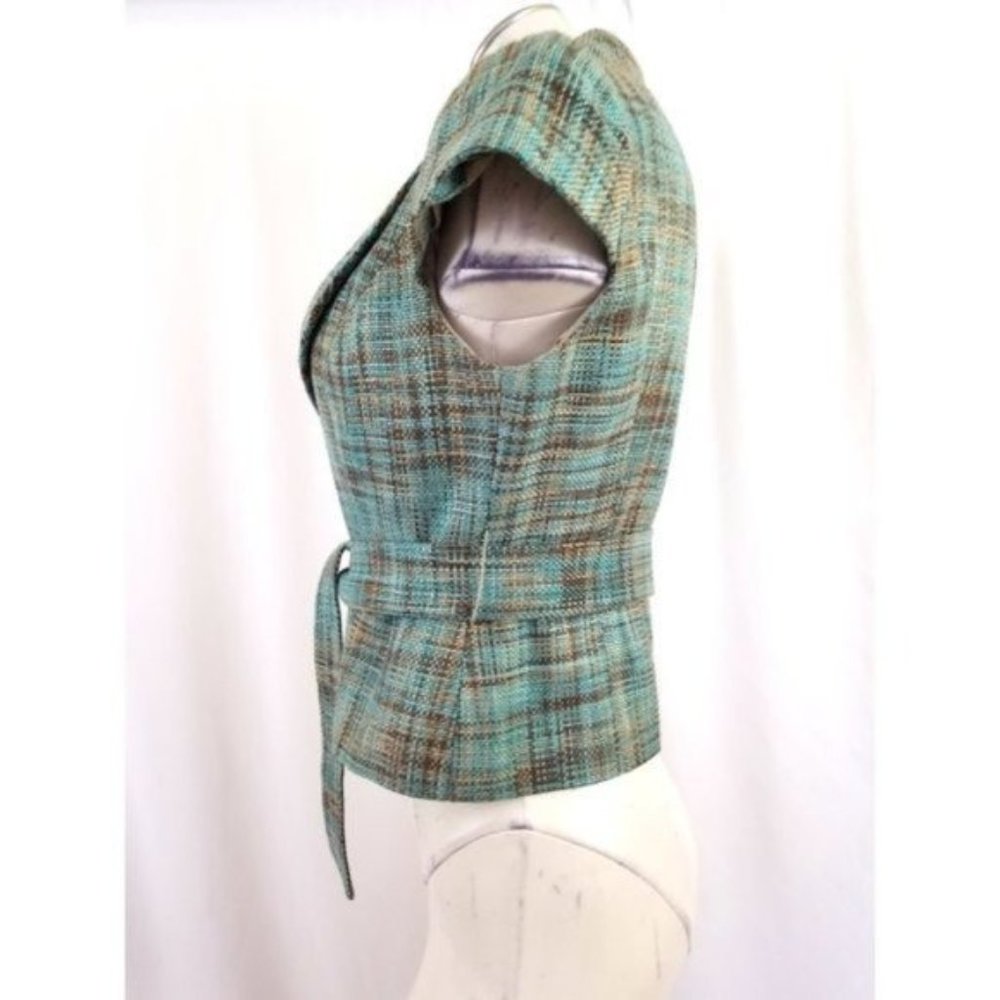 The Limited Cropped Plaid Blazer in Blue and Brown - Picture 3 of 6